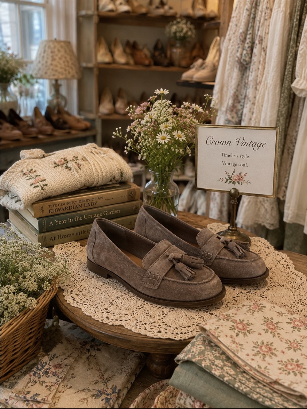 Crown Vintage Moira Beige Suede Tassel Loafer